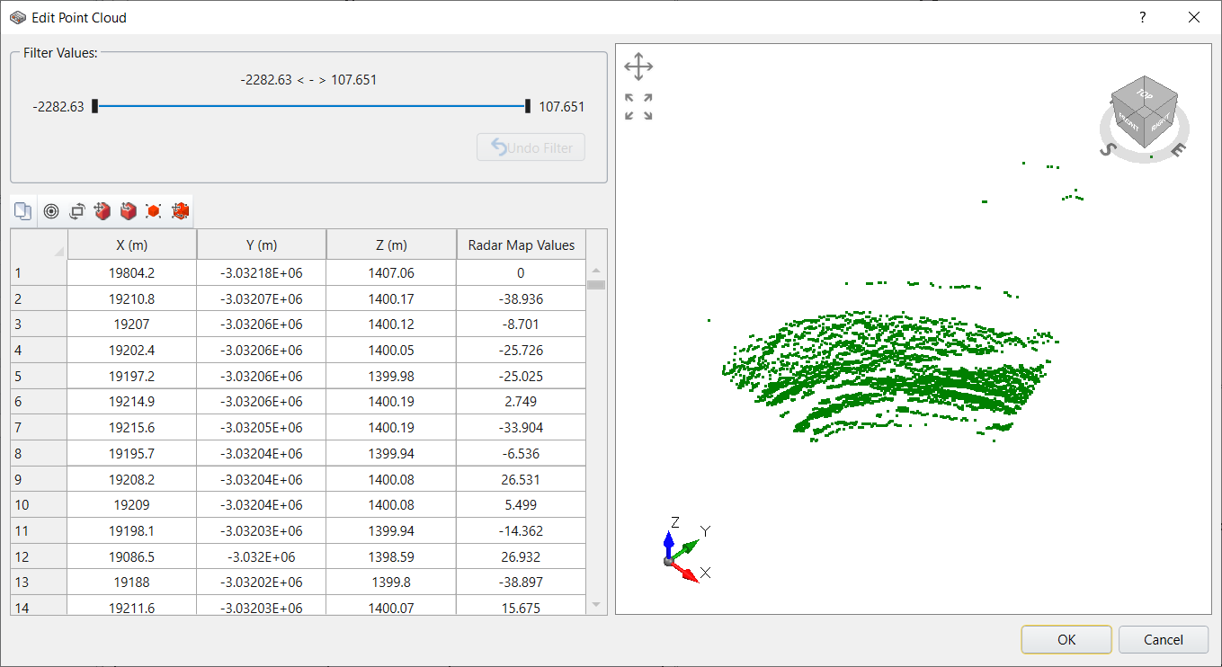 Edit point cloud dialog