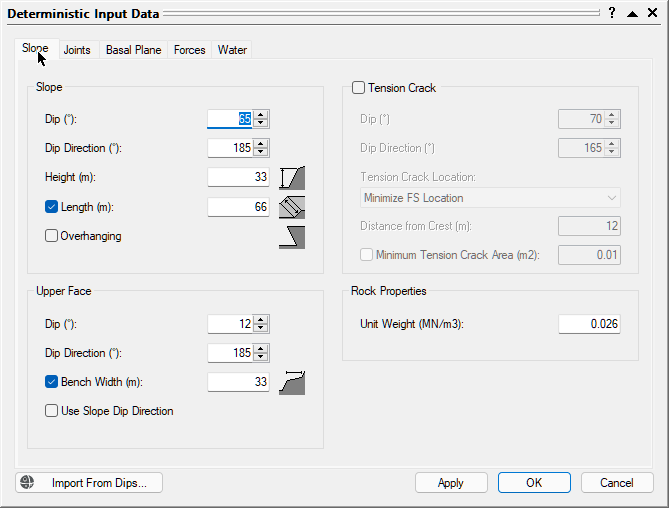 Bench width Slope length