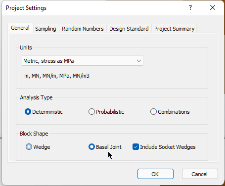 Model Project Settings dialog