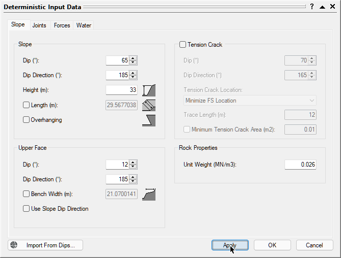 Deterministic Input Data dialog